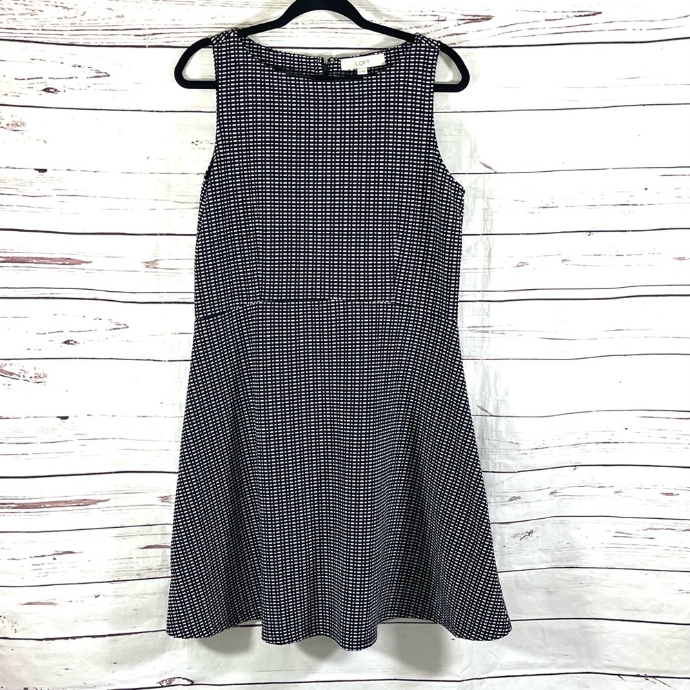 Loft Women's A-Line Dress Size 12 Black/White Twill‎ Sleeveless